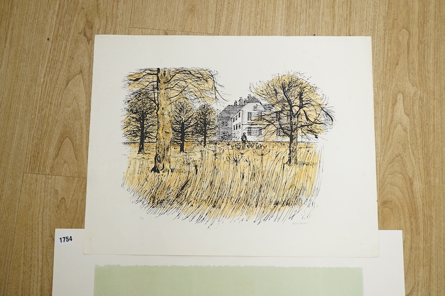 Robert Tavener (1920-2004), two artist proof prints, ‘Sussex barn and cliffs’ and ‘Winter Paddock’, each signed in pencil, largest 56 x 68cm, unframed